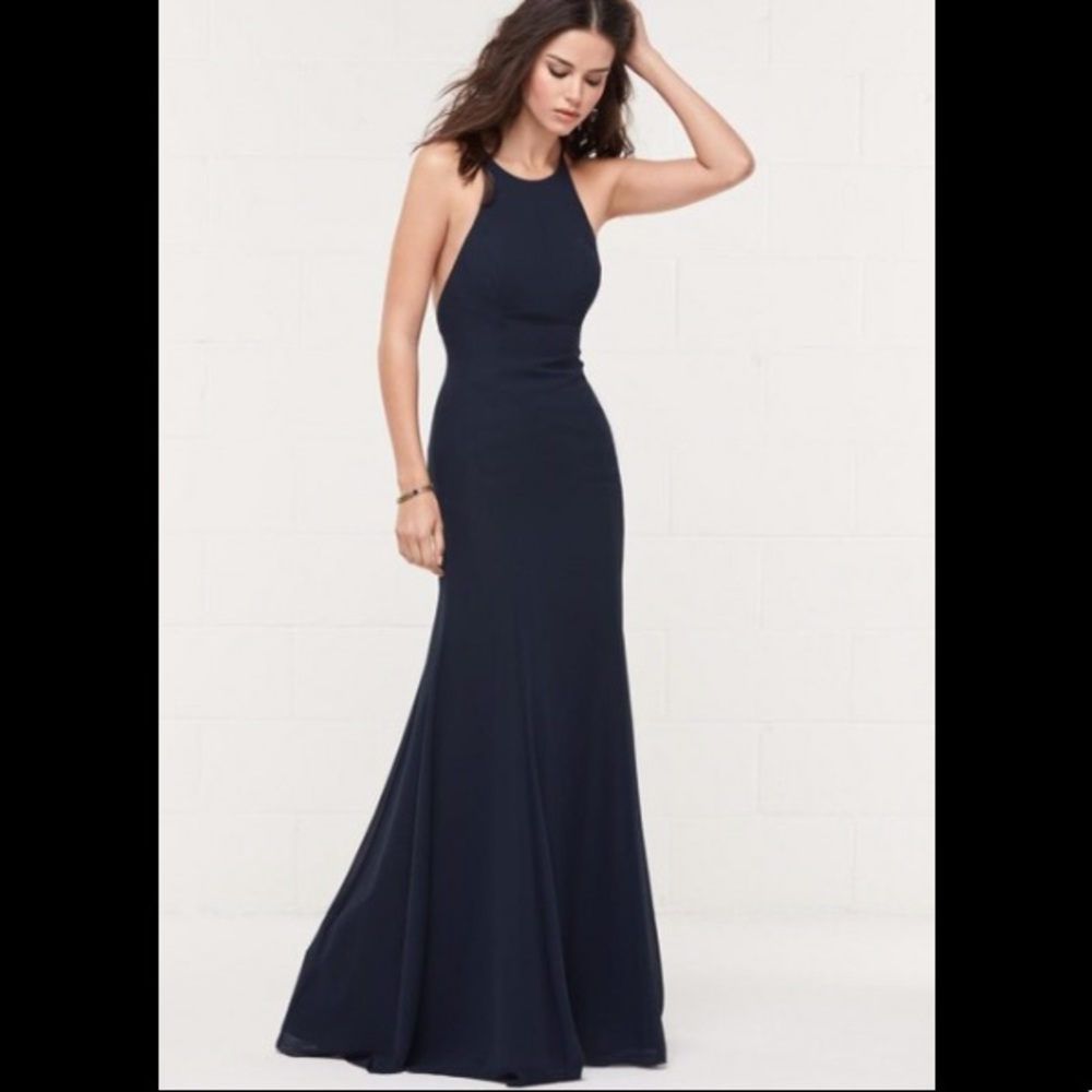 Simple & Chic Navy Halter Chiffon Bridesmaid Dress